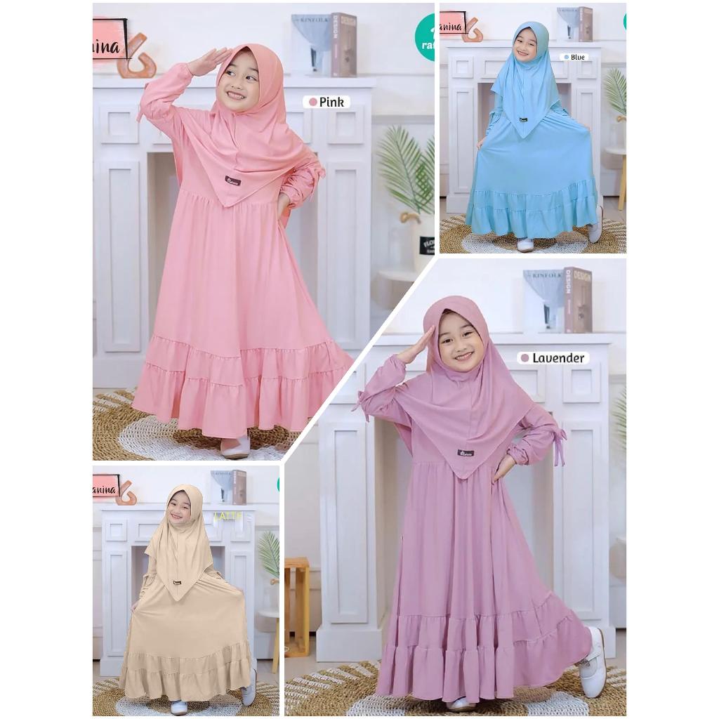 Hanina Gamis Syari Anak Perempuan Pakaian Baju Muslim Ngaji Warna Biru Muda Navy Untuk Lebaran 2025