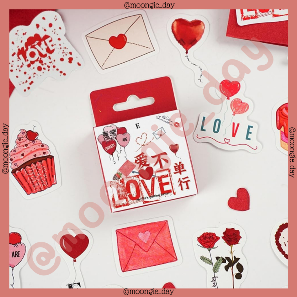 

40-45 PCS/BOX STIKER KERTAS TEMA RED LOVE VALENTINE CINTA HATI COUPLE MERAH BULLET JURNAL DIY DIARY LUCU MURAH