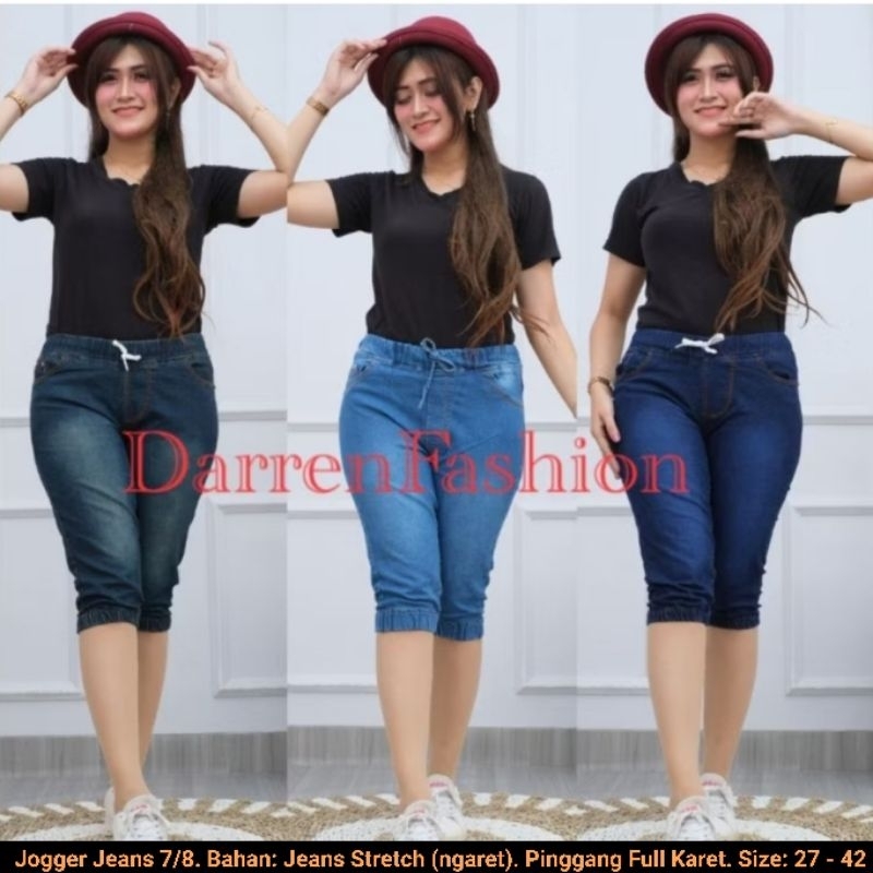 Celana Jogger Jeans 7/8 Untuk Wanita Dewasa . Celana Pendek Jogger Murah . Jogger Jeans 7/8