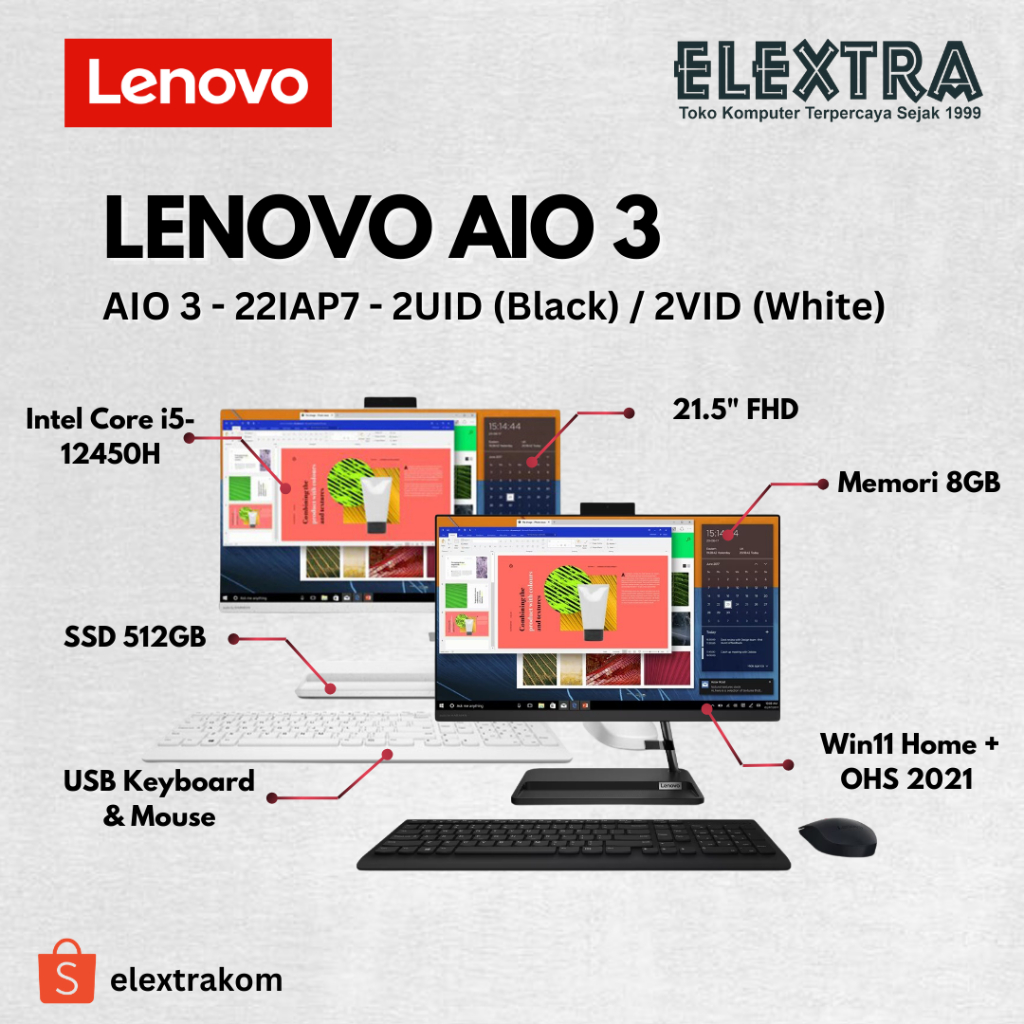 Komputer Lenovo All In One  3 22IAP7 2UID/2VID Intel Core™ i5-12450H, 8GB, 512GB SSD, 21.5" FHD IPS,