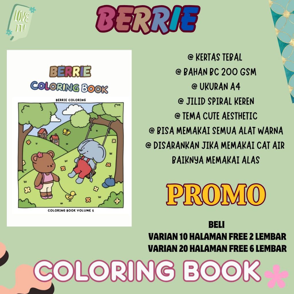 

BERRIE Coloring Book Buku Mewarnai Anak Remaja Dewasa Healing Activity Kertas Tebal Halus Premium