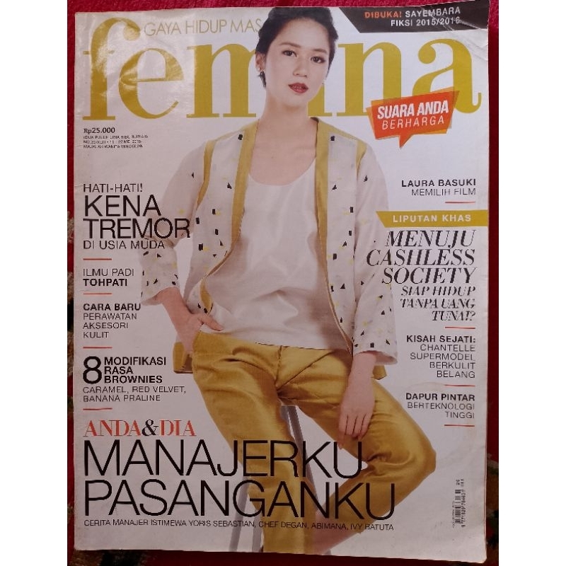 Majalah Gaya Hidup Femina edisi Mei 2015 cover Laura Basuki