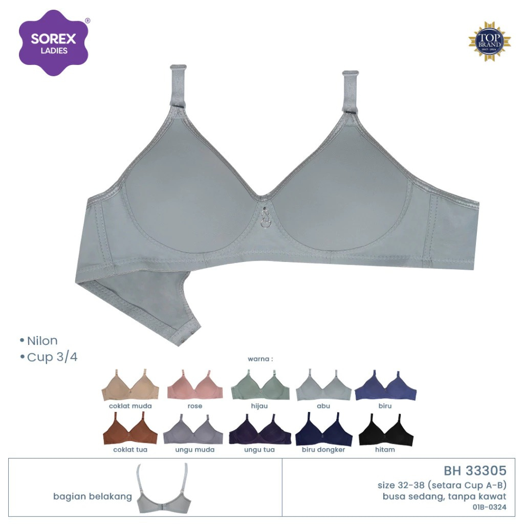 Bh Bra Sorex 33305 Cup A (32-38) Kait 2 Licin | Busa Tipis Tanpa Kawat |jtc