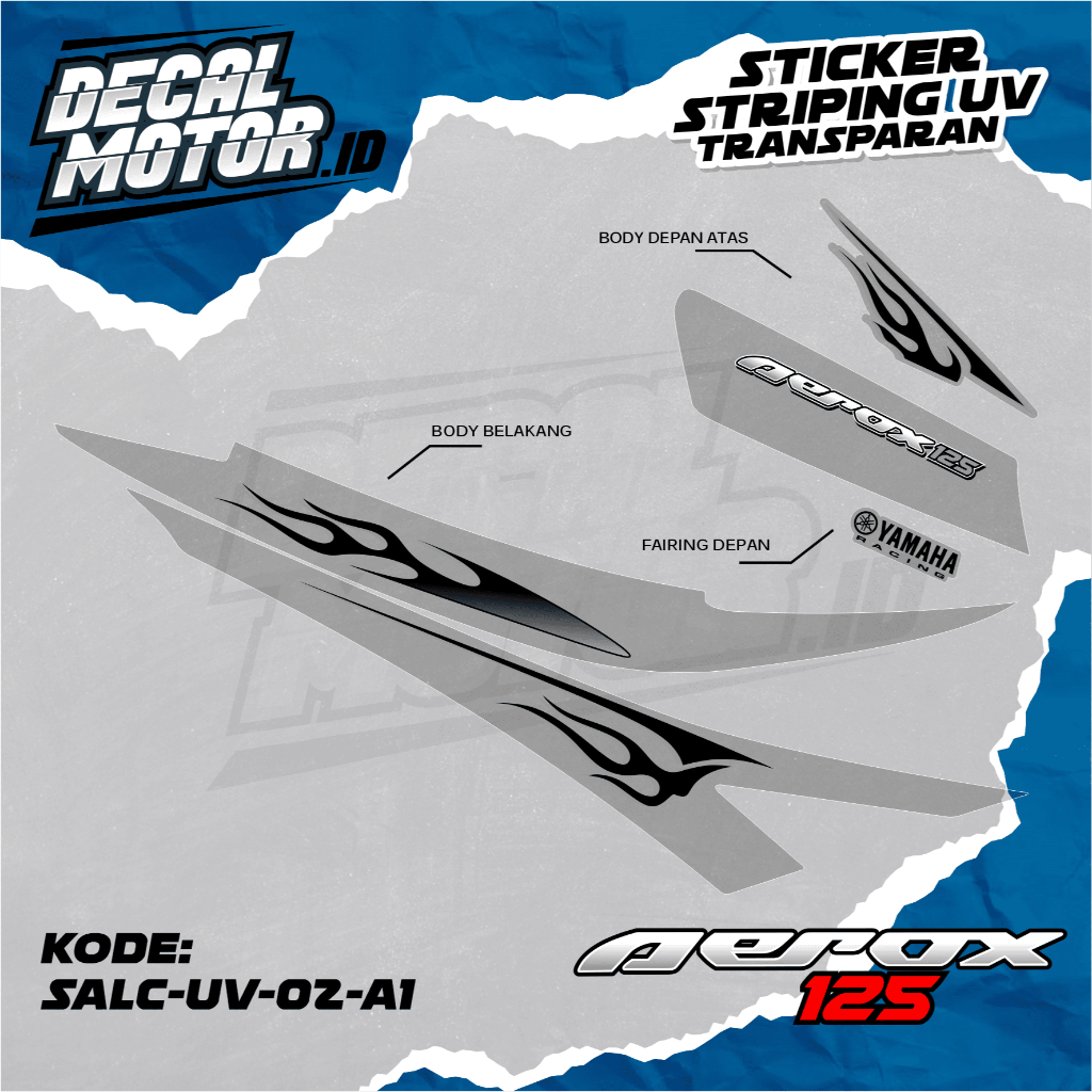 Striping Transaparan Aerox 125 Aksesoris Body Motor Motif Custom Fire -  SALC-UV