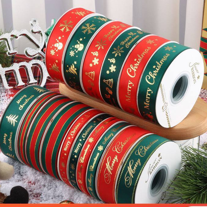 

ANEKA FLORIST - PITA NATAL PERROLL MERRY CHRISTMAS /MERRY CHRISTMAS MOTIF RUSA/SNOW FLAKES/BAHAN SATIN / ROLL - AF502