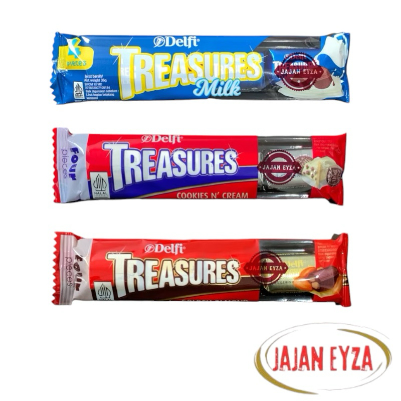 

DELFI TREASURES ECER / TREASURE ALMOND / TREASURE COOKIES CREAM / COKLAT DELFI KILOAN / TREASURE MILK CHOCO