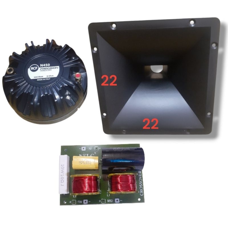 Paket Tweeter RCF N450 Plus Corong 22 X 22 CM Dan Crossover 2 Way