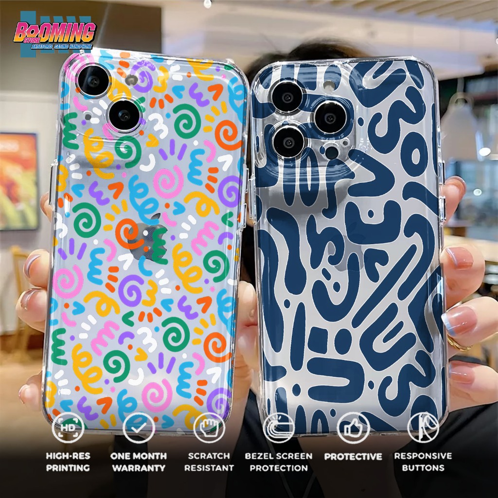 CASE  IPHONE IP 14 PRO IP 14 PRO MAX IP 15 IP 15 PLUS IP 15 PRO IP 15 PRO MAX -MOTIF ABSTRAK Clear C