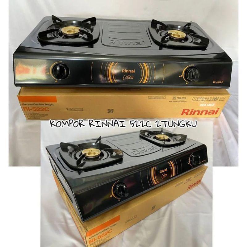 RINNAI Kompor gas rinnai RI 522 C  ceflon 2 tungku kuningan / kompor rinnai 2 tungku ceflon / Kompor