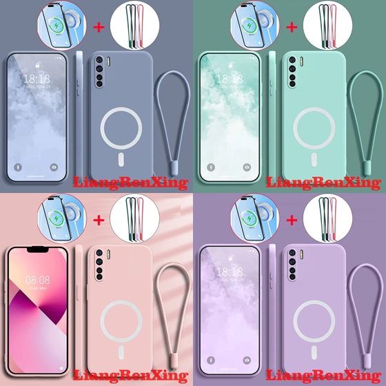 Case OPPO RENO 3 A91 KORI MAGSAFE LIQUID FREE TALI Casing Silicone Cute Candy Silicone Square