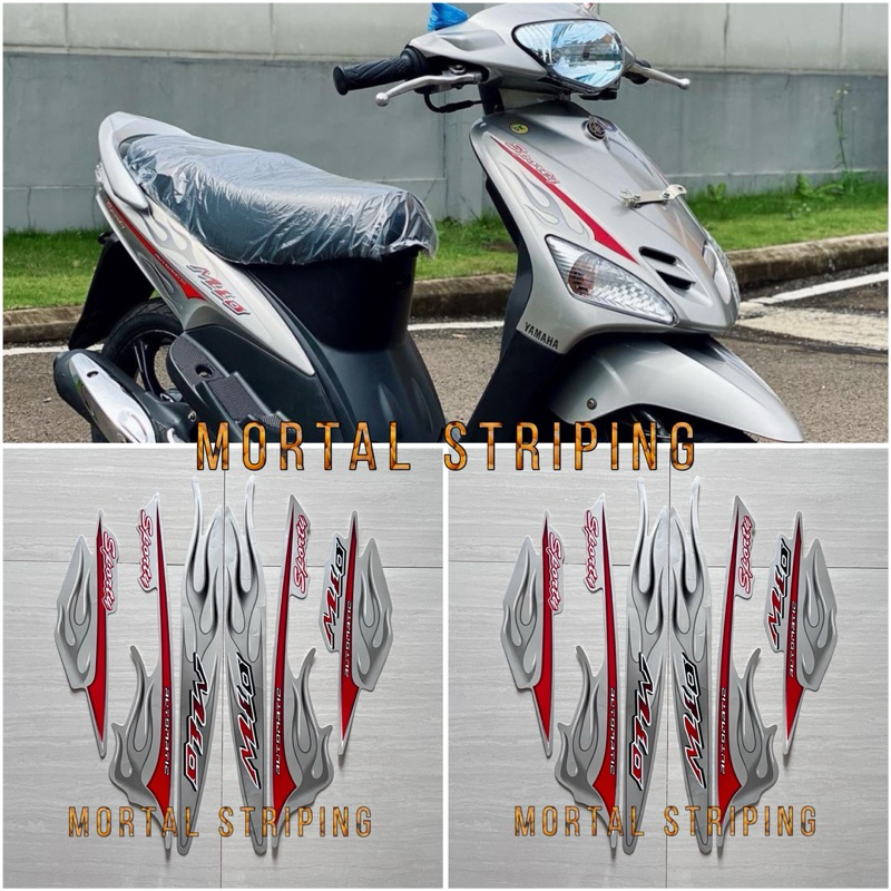 STIKER STRIPING LIS LES BODY MOTOR YAMAHA MIO SPORTY API 2006 2007 SILVER PERAK