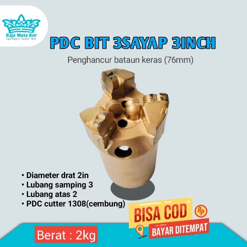 Mata Bor Sumur Tembus Batu/mata pdc 3inch 3sayap 75mm/mata bor sumur tembus batuan