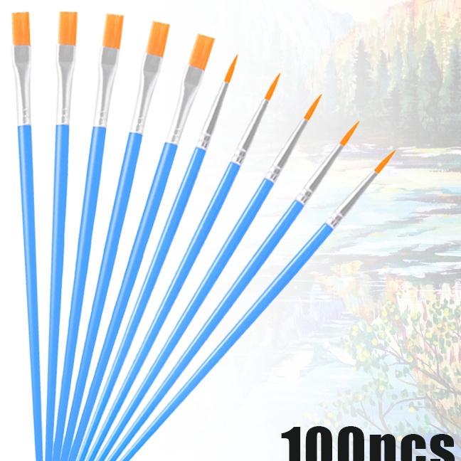 

HJ6 1 Pcs Kuas Lukis Flat Kuas Nylon r Kuas Lukis Ujung Pointed Dan Flat Kuas Cat Acrylic Kuas Artist Paint Brush
