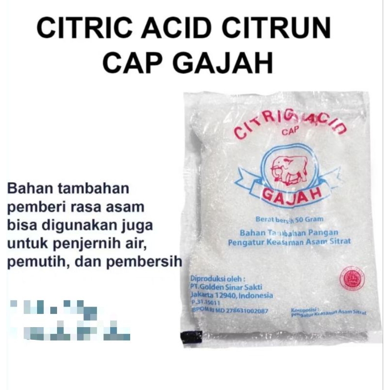 

Citrun Sitrun Cap Gajah Bahan Pangan dan Pembersih Serbaguna 20 gr