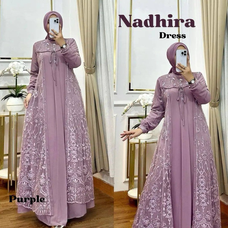 Nadhira Dress Gamis Mewah ceruty babydol Mix Brukat Gamis Mewah Full payet