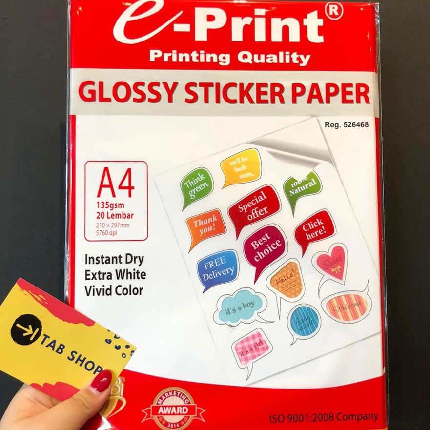 

FG2 TAB SHOP EPRINT GLOSSY STICKER PHOTO PAPER A4 135 GSM 2 SHEETS EPRINT KES STIKER MENGKILAP A4 135 GSM