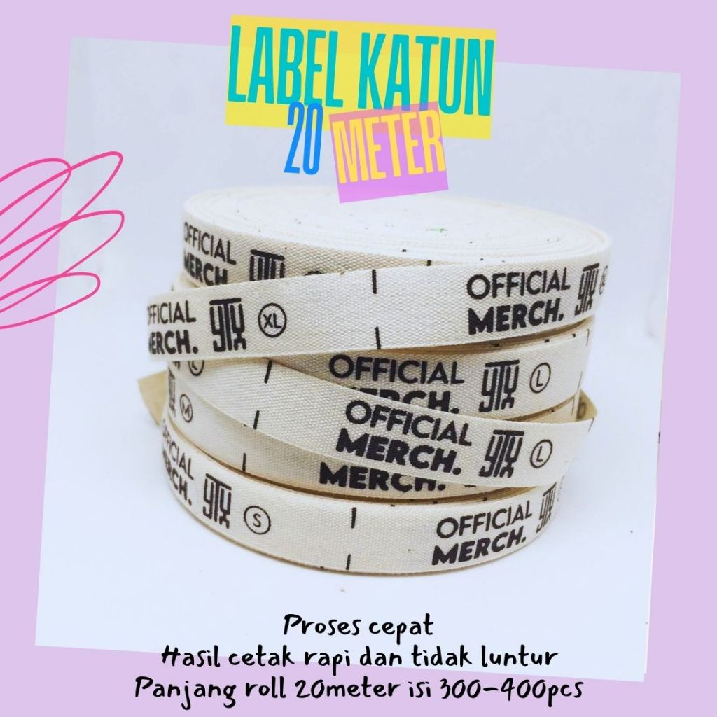 

20meter label katun cream hitam putih/custom label baju