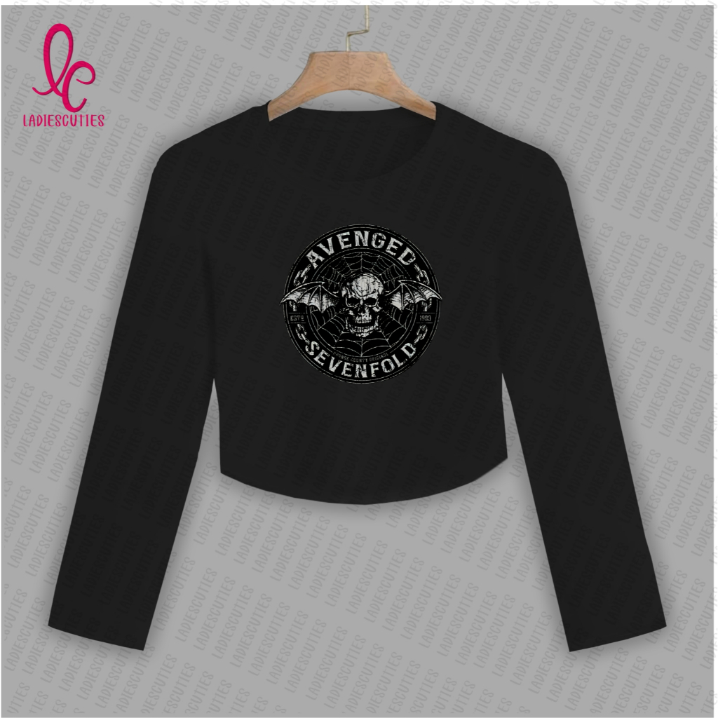 Ladiescuties Kaos Crop top lengen panjang avenged sevenfold sarang laba yinyang T-shirt wanita
