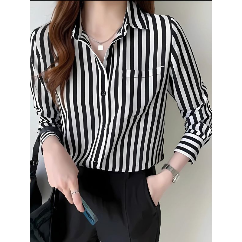 PROMO KEMEJA WANITA MOTIF GARIS/SALUR