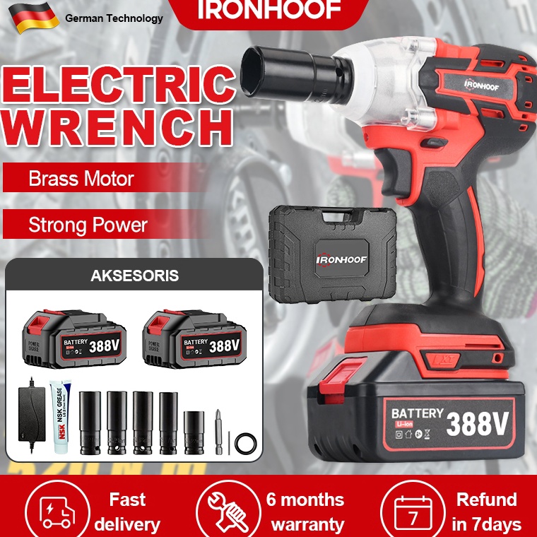 Terlaris IRONHOOF Impact Wrench 388V Impact 288V Brushless 42NM Electric Impact Wrench Spanner Sets