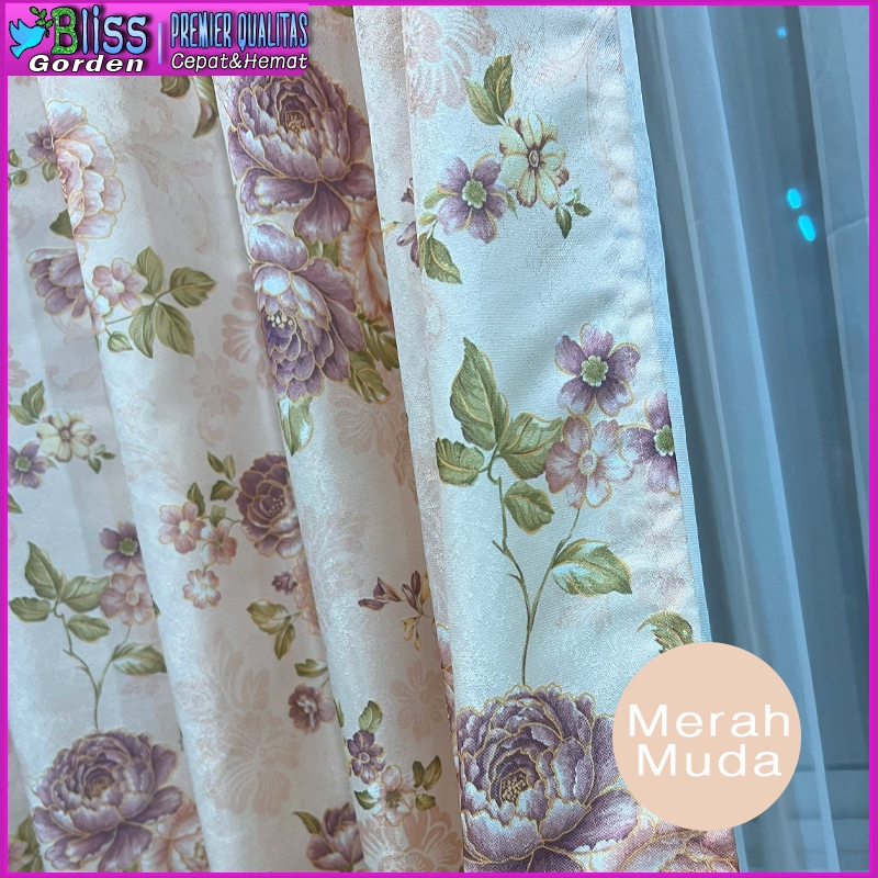 Gorden Motif Bunga Tirai Jendela Minimalis Murah Gorden+Hordeng Korden Bunga Bunga Pink Biru