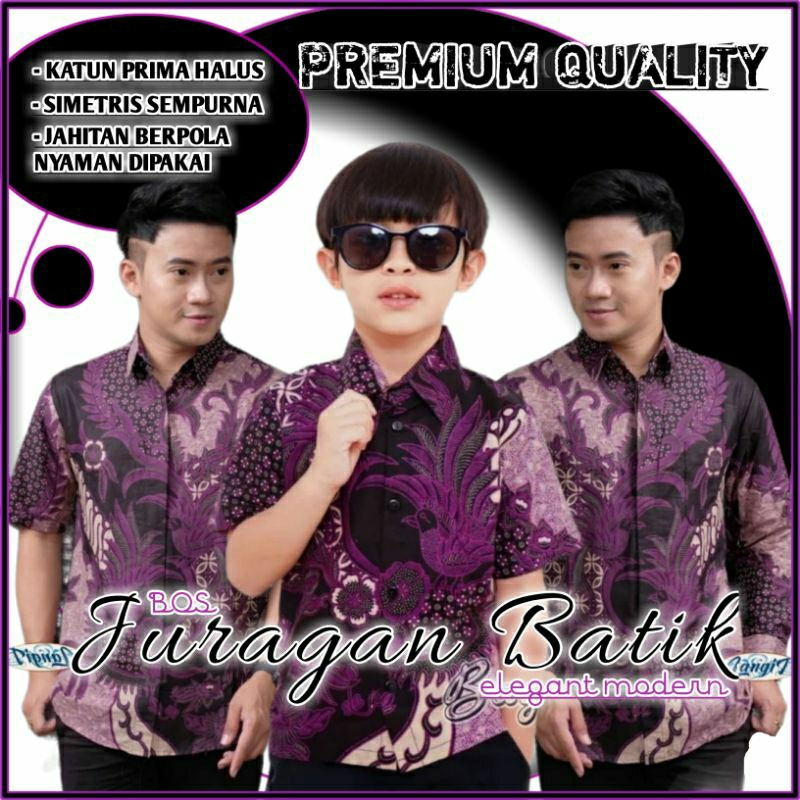 Batik Couple Ayah Anak Cowo - Kemeja Batik Couple Ayah Anak Laki-laki - Kemeja Batik Anak Warna Ungu