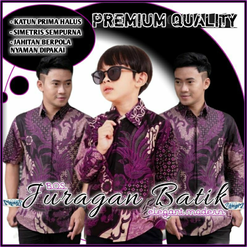 Kemeja Batik Anak Warna Ungu | Batik Couple Ayah Anak Cowo - Kemeja Batik Couple Ayah Anak Laki-laki