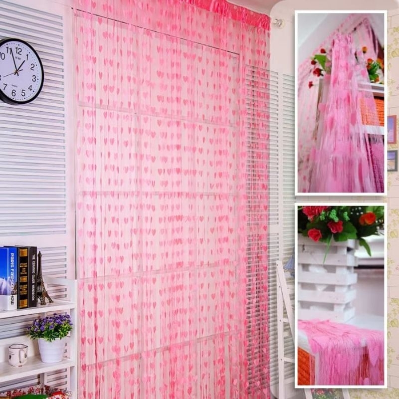 TIRAI BENANG MOTIF LOVE 100X200CM WARNA PINK/TIRAI BENANG PINTU JENDELA MOTIF LOVE