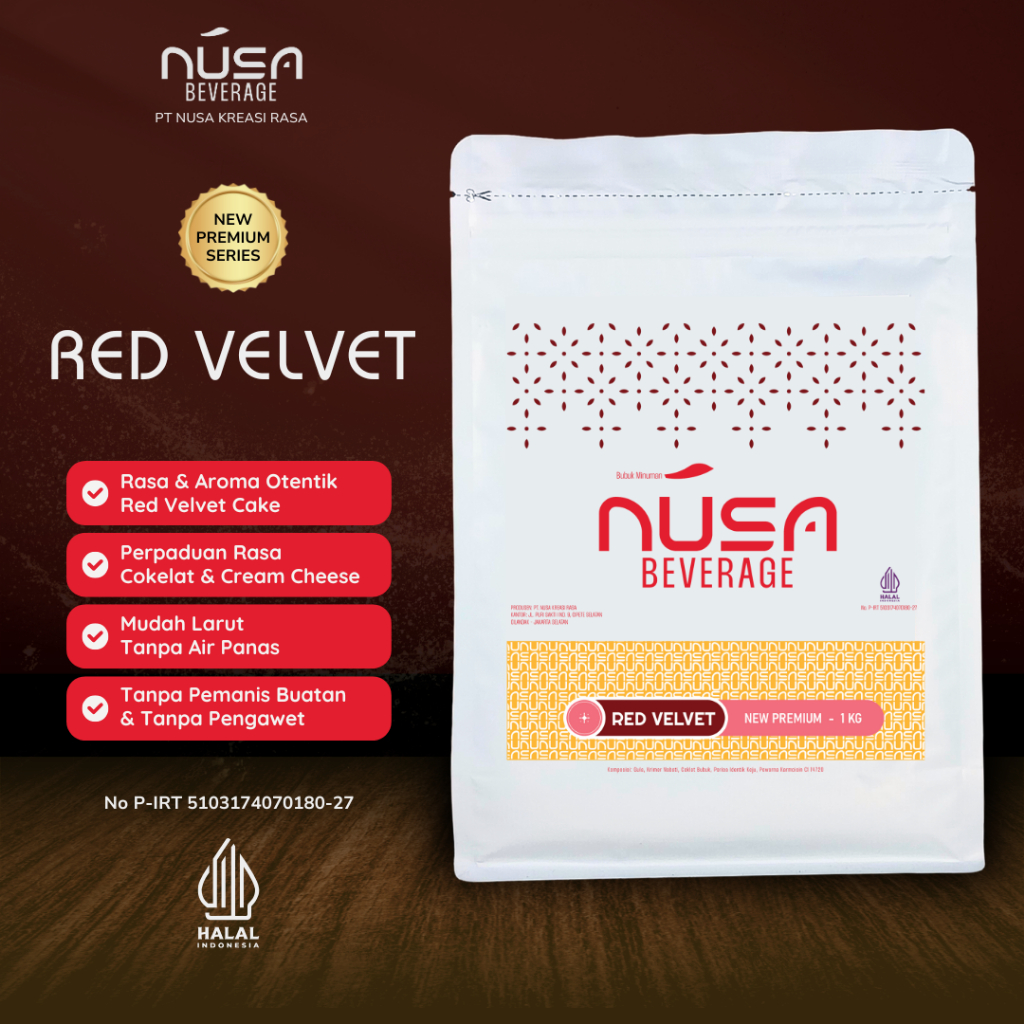 NUSA BEVERAGE Red Velvet Premix Powder 1Kg Untuk Bisnis Dessert & Bakery & Cake
