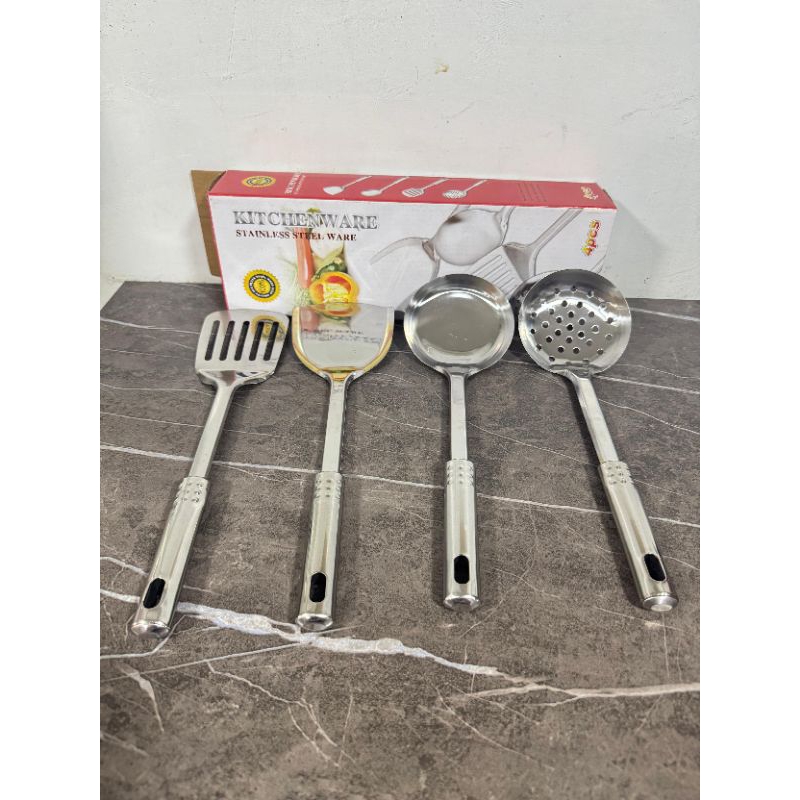 Spatula Set Stainless Steel Isi 4 Pcs Kitchen Tools Peralatan Masak Spatula Irus Sodet Sutil Saringa