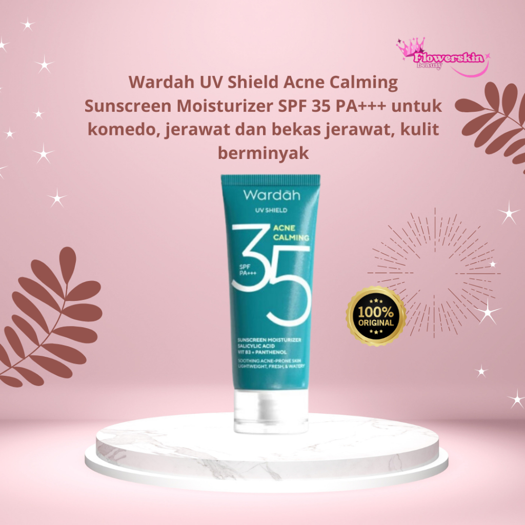 Wardah UV Shield Acne Calming Sunscreen Moisturizer SPF 35 PA+++ untuk komedo, jerawat dan bekas jer