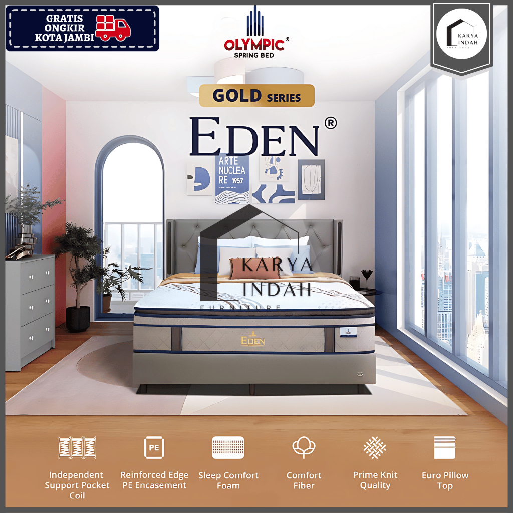 Springbed OLYMPIC EDEN POCKET EURO PLUSH TOP PILLOW TOP - Kasur Matrass Mattress Ranjang GOLD SERIES