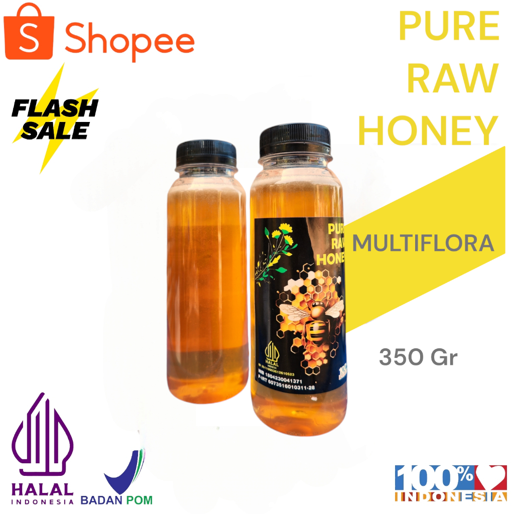 

Paket 2 pcs Madu Murni Asli 35O gr Nektar Multiflora100% Alami Pure Natural Raw Honey