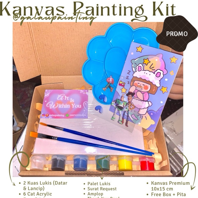 

Pasti Promo Paket Lukis Kanvas Set Kanvas 1x15cm Gift Box Painting Kit Set Lukis Murah Paket Melukis by galaupainting