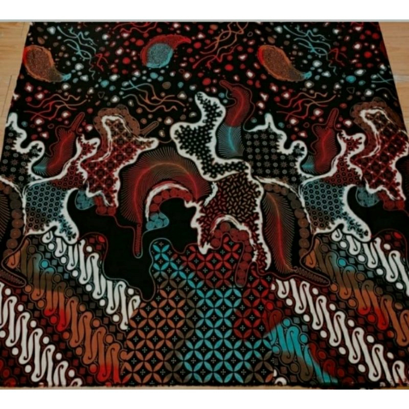 KAIN BATIK SOLO ALUSAN ABSTRAK PELANGI BIRU MERAH.