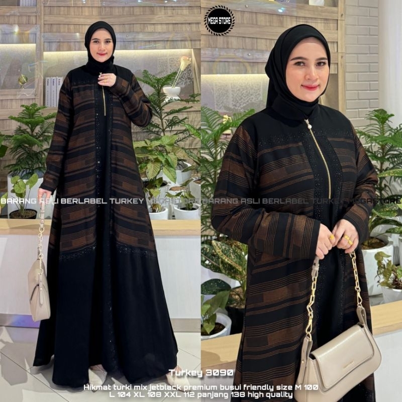 TURKEY DRESS Kode 3090 BLACK SERIES - Baju Gamis Tersedia Size M L XL XXL Ori Mega Store Bahan Hikma