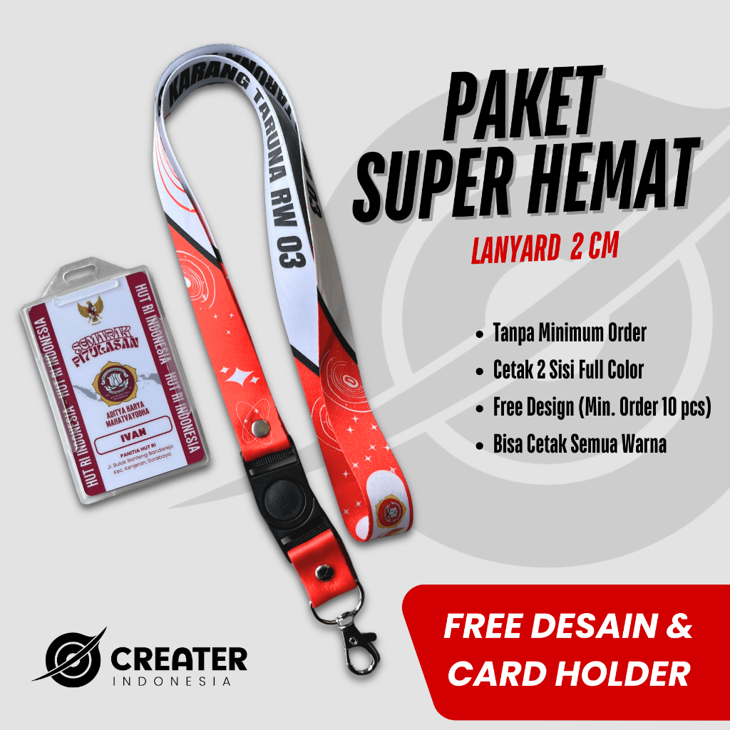 

paket super hemat ( Custom Lanyard 2cm & Id Card 2 sisi, GRATIS CARD HOLDER)
