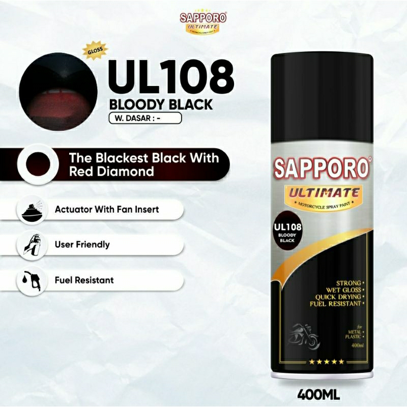 #MAU# Cat Semprot Sapporo Ultimate UL108 Bloody Black 400ml Hitam Metallic Mutiara Merah Red Pearl C