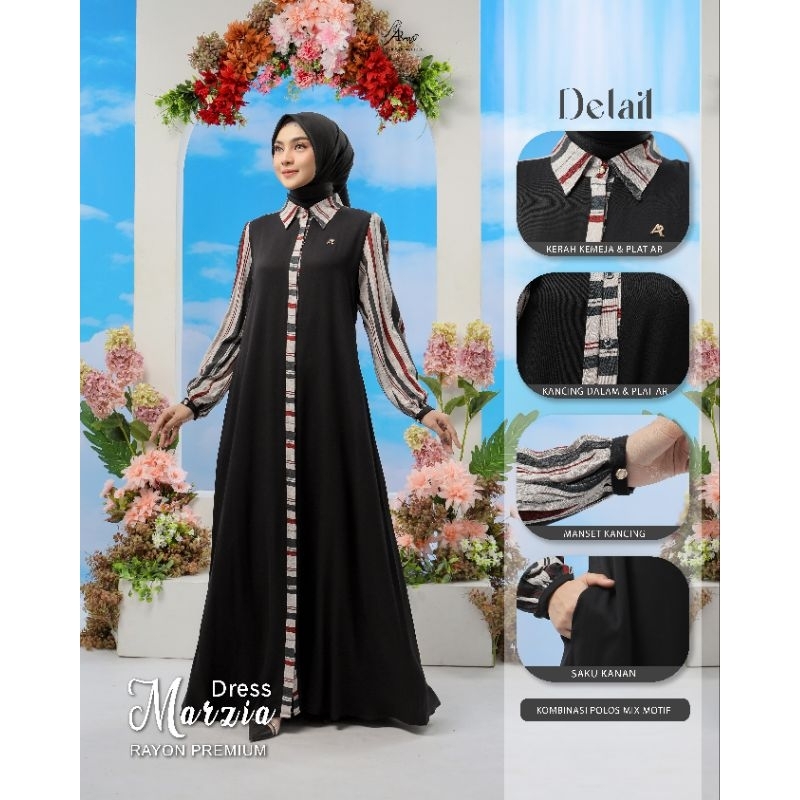 Dress Terbaru AR Rafi - Marzia Dress - Gamis Polos mix Salur Rayon Premium - ORI BY AR RAFI