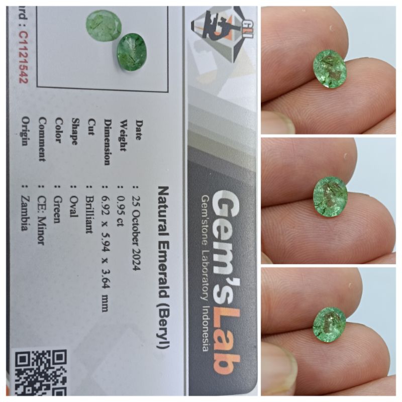 Natural emerald beryl Zambia mini minor certified memo GLI Mirip zamrud Colombia