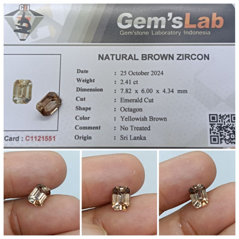 Natural Brown Zircon Srilanka 2,4 ct memo GLI Luster keren