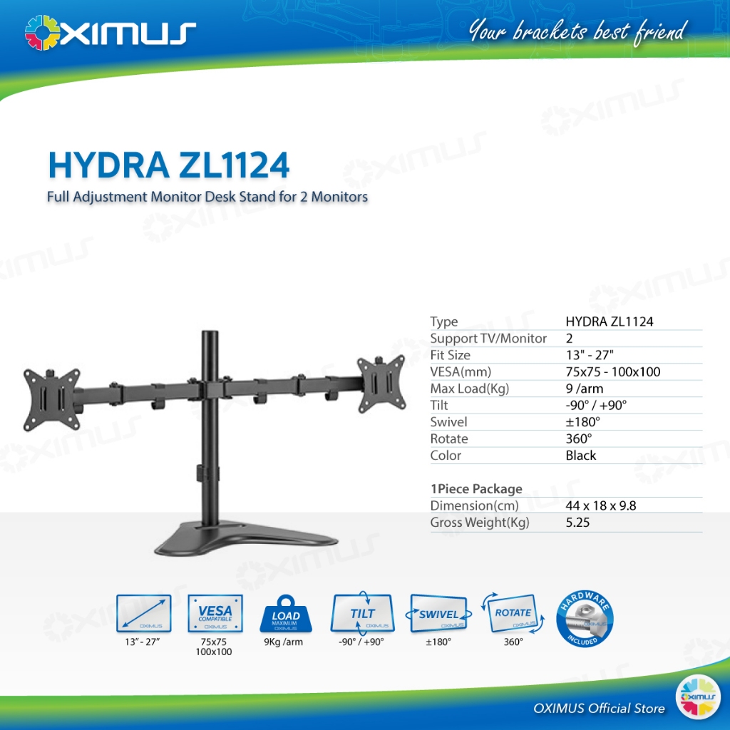 BRACKET TV LCD MONITOR 13"-27" OXIMUS HYDRA ZL1124 TILT SWIVEL ROTATE