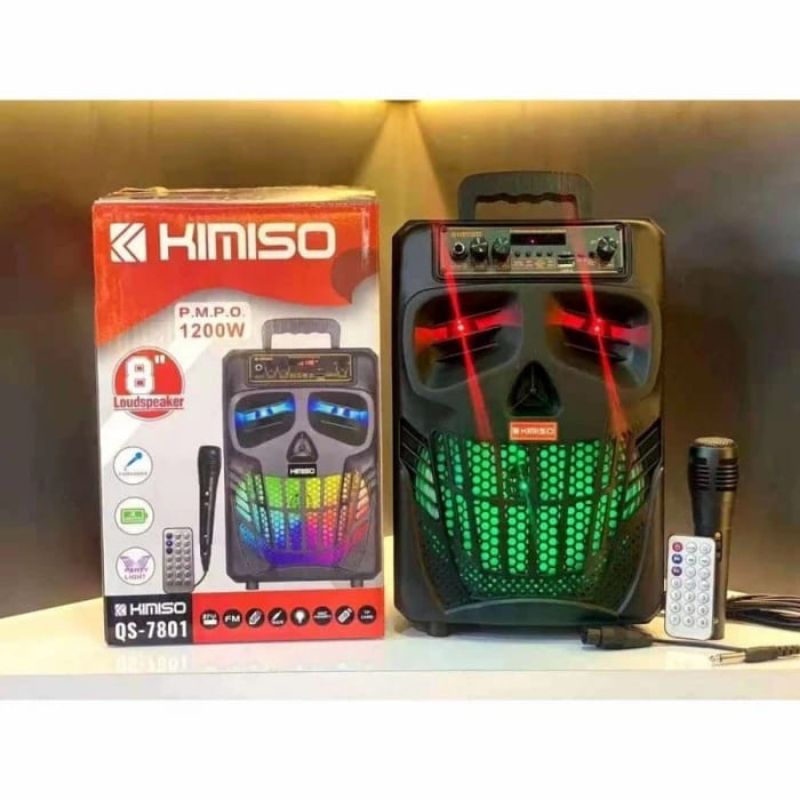 SPEAKER BLUETOOTH PROTABLE KIMISO 8 INCH QS-7801 LED PLUS MIC KARAOKE