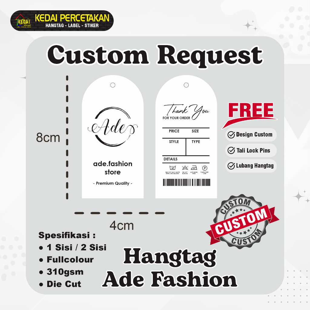 

HANGTAG ADE FASHION hantag aksesoris handtag Souvenir hangtag Custom hentek thank you handstag hangteg merk price tag label baju lebel merek bonus tali (HTAF) 2 Sisi