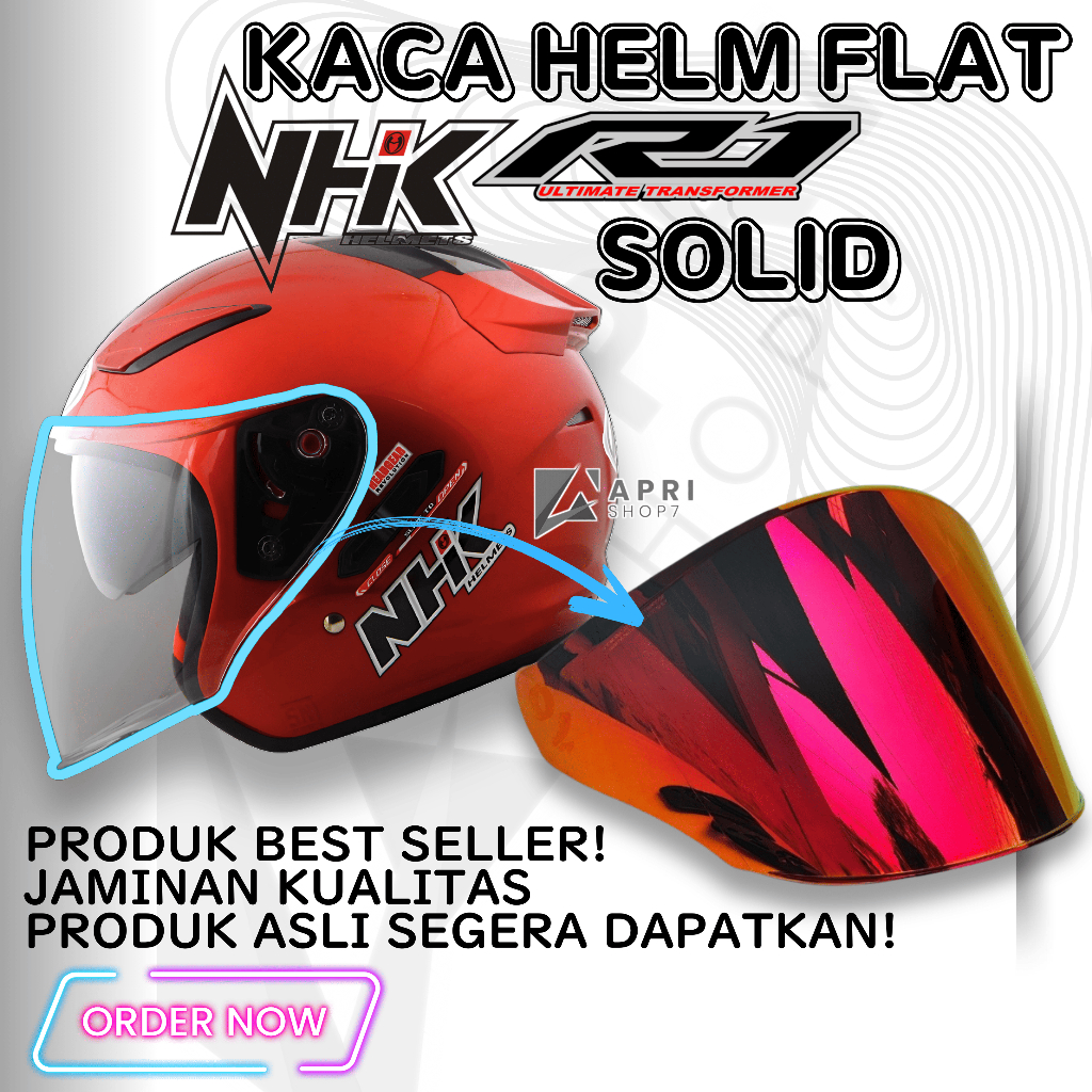 kaca helm Flat visor NHK R1 SOLID visorflat nhk r-1 clear rone putih smoke Iridium tm4