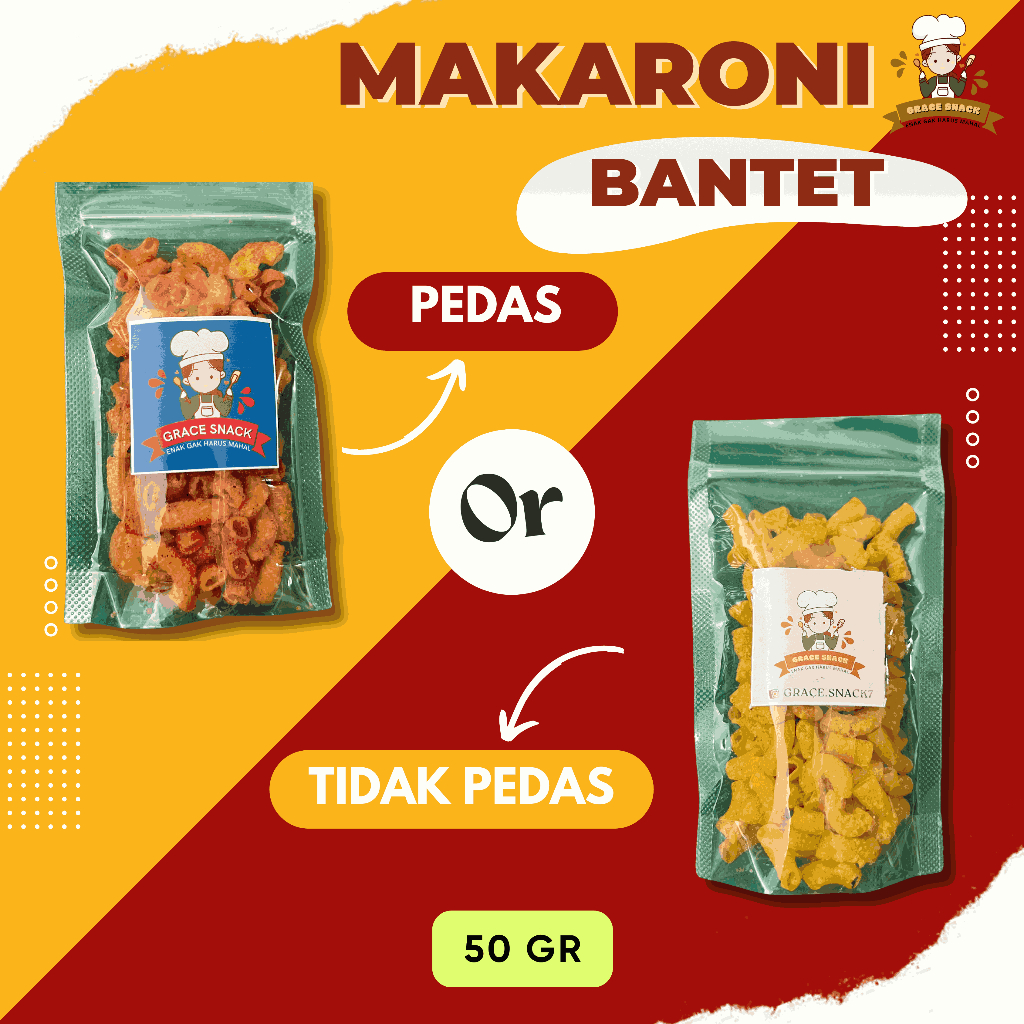 

MAKARONI BANTET DAUN JERUK 50 GR POUCH - Grace Snack