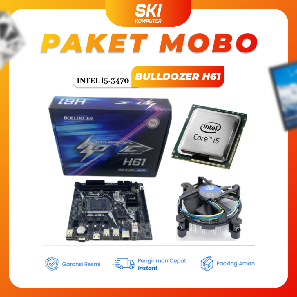 Paket Mobo Motherboard Bulldozer H61 Intel Core I5 3470 / 3570 Fan Processor