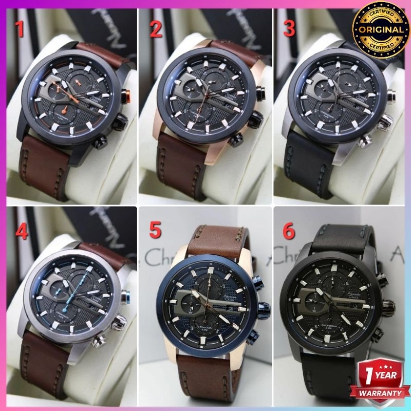 BARU ORIGINAL GARANSI RESMI 1 TAHUN JAM TANGAN PRIA ALEXANDRE CHRISTIE COWOK CHRONOGRAPH TALI KULIT 