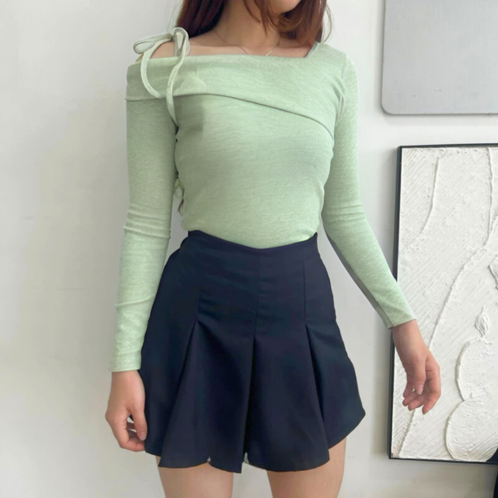 Yeona Top   – Atasan Wanita Lengan Panjang Pita – Korean Top Long Sleeve