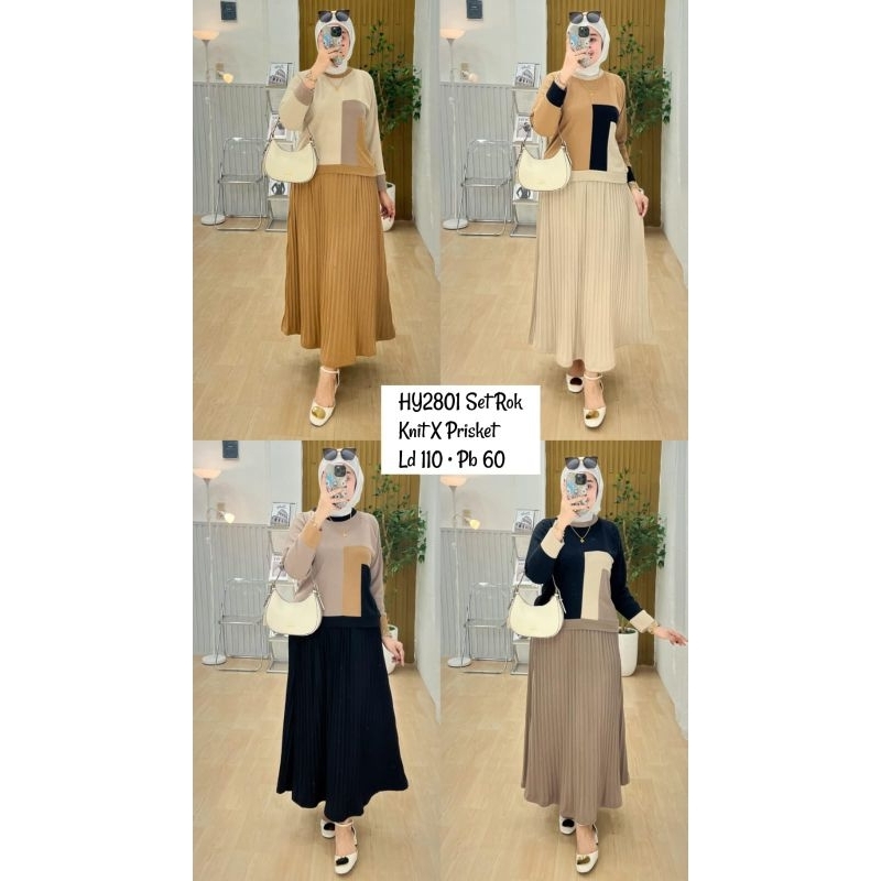 Set Rok Plisket Aruna Kombiinasi kaos knit
